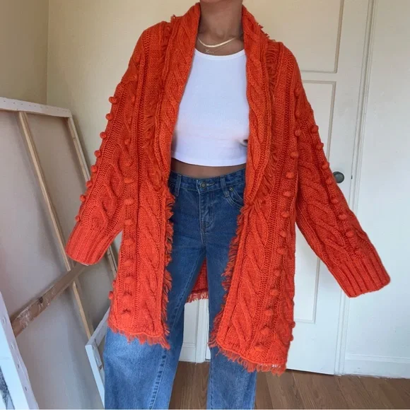 FARM Rio Sweaters Farm Rio Orange Cable Knit Cardigan Poshmark